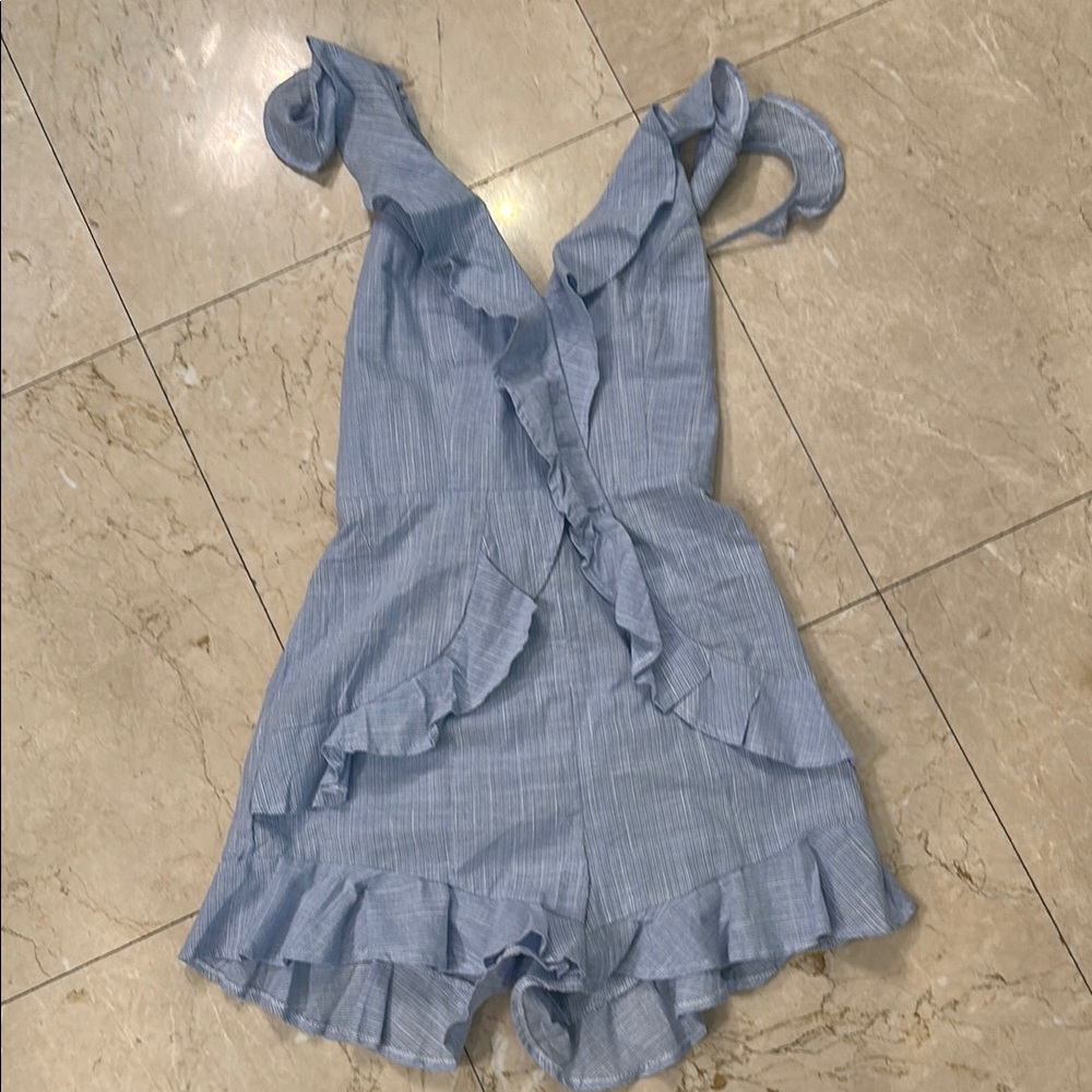 Simple Light Blue Ruffled Kids Romper